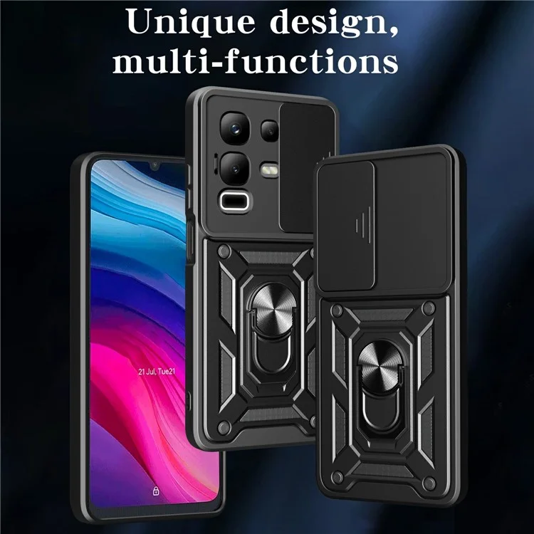 For Infinix Note 50x 5G Case with Slide Camera Lid PC + TPU Kickstand Phone Cover - Green