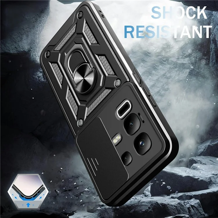 For Infinix Note 50x 5G Case with Slide Camera Lid PC + TPU Kickstand Phone Cover - Green