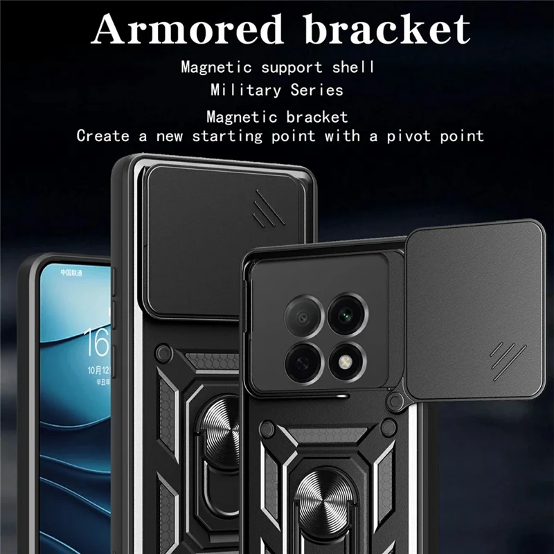 For Oppo F29 Pro 5G (Global) / A5 Pro 5G (China) Case with Slide Camera Lid PC + TPU Kickstand Phone Cover - Black