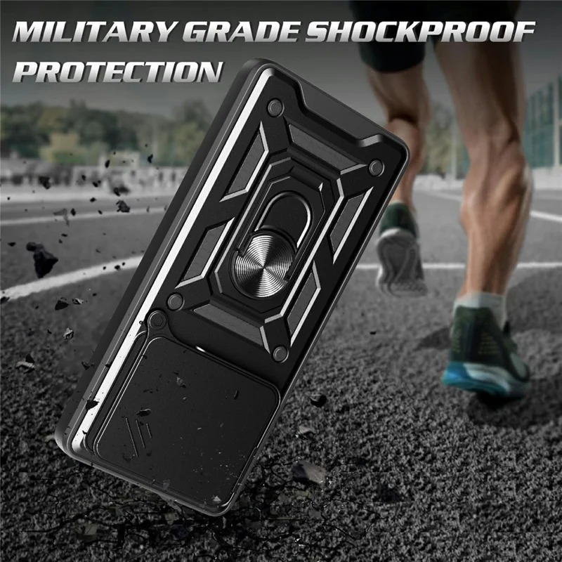 For Oppo F29 Pro 5G (Global) / A5 Pro 5G (China) Case with Slide Camera Lid PC + TPU Kickstand Phone Cover - Black