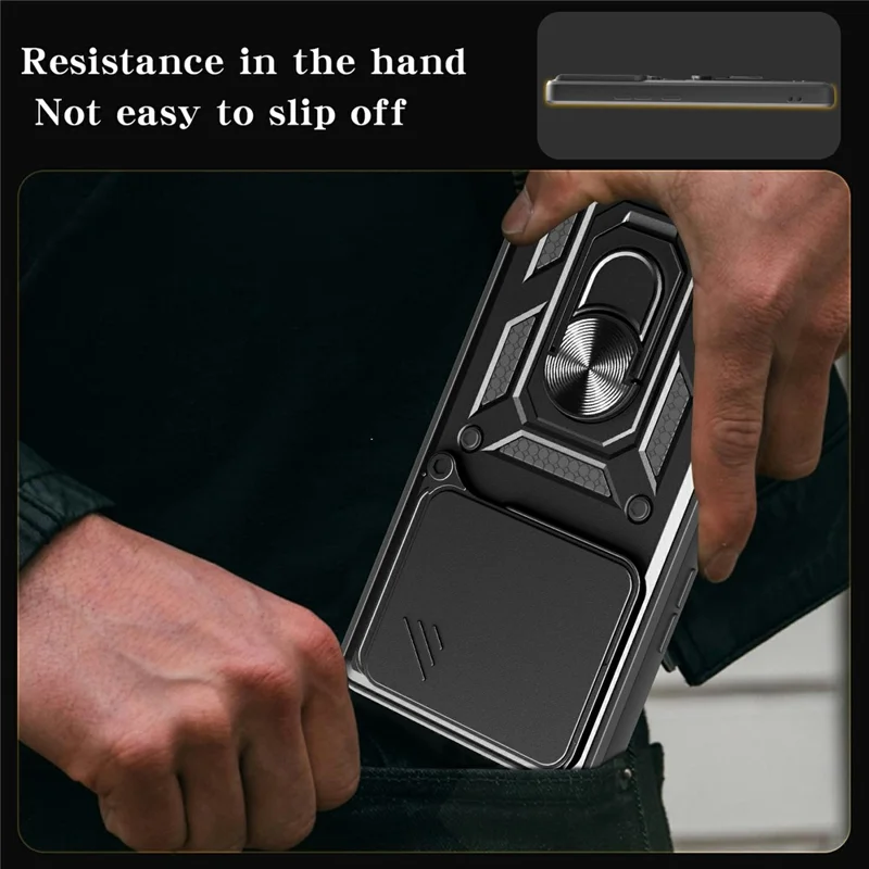 For Oppo F29 Pro 5G (Global) / A5 Pro 5G (China) Case with Slide Camera Lid PC + TPU Kickstand Phone Cover - Black