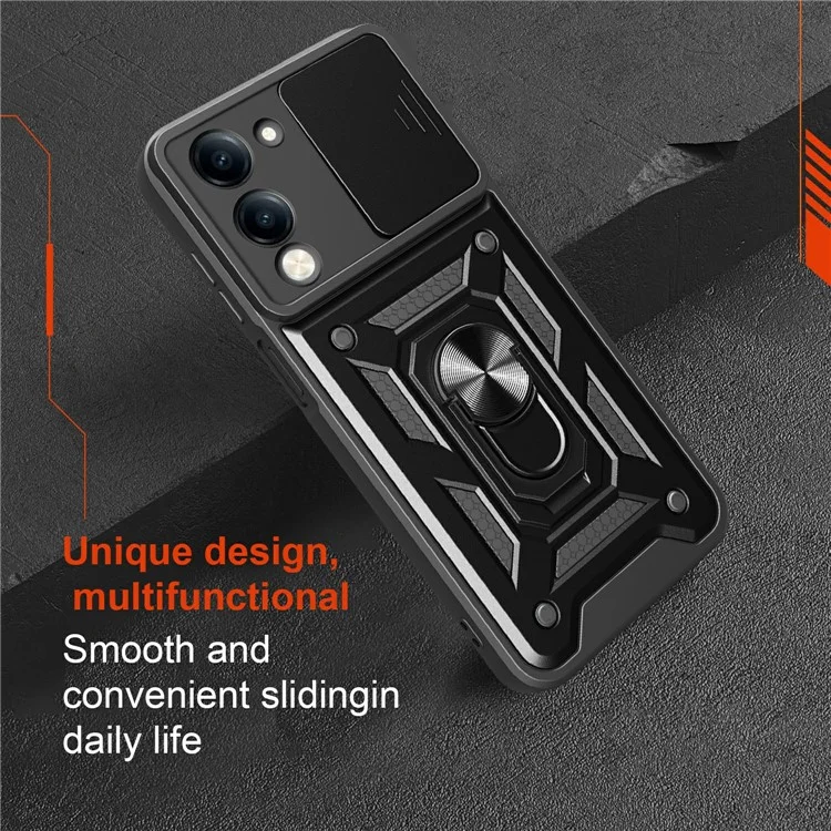 Capa para vivo Y29s 5G / Y04 4G com Tampa Deslizante para Câmera, PC + TPU com Suporte - Azul