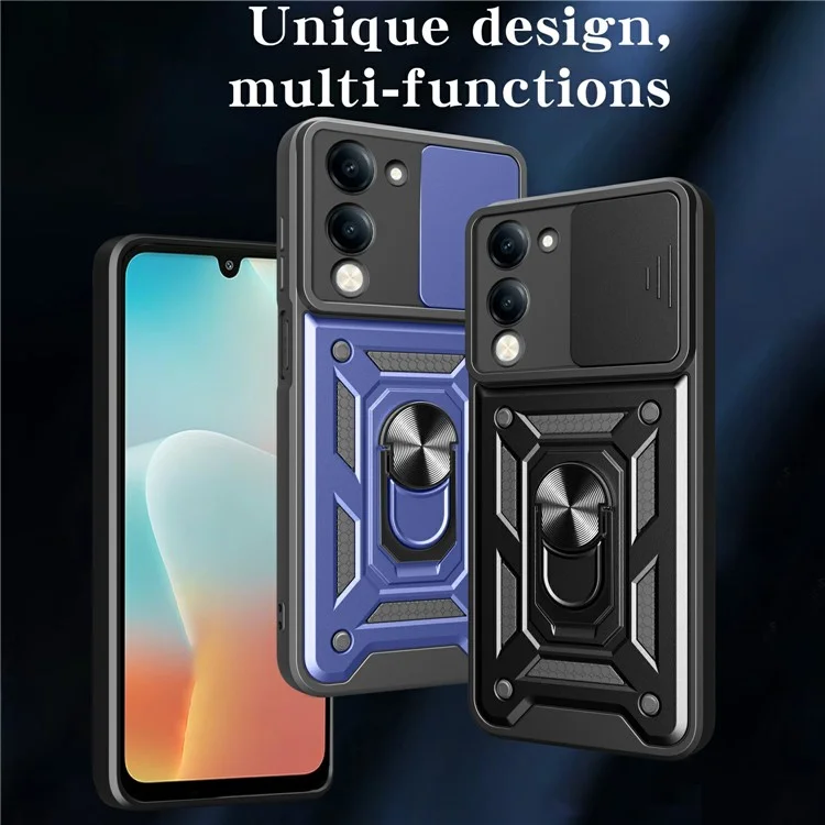 Capa para vivo Y29s 5G / Y04 4G com Tampa Deslizante para Câmera, PC + TPU com Suporte - Azul