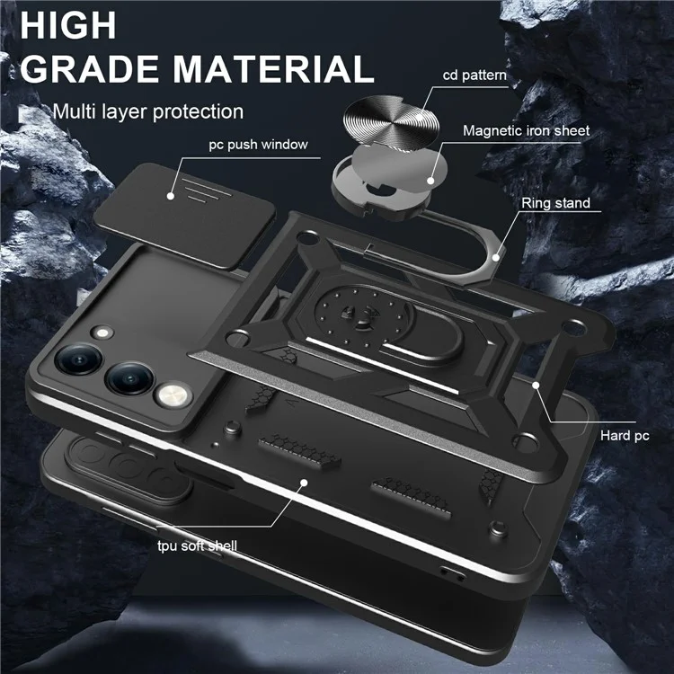 Capa para vivo Y29s 5G / Y04 4G com Tampa Deslizante para Câmera, PC + TPU com Suporte - Azul