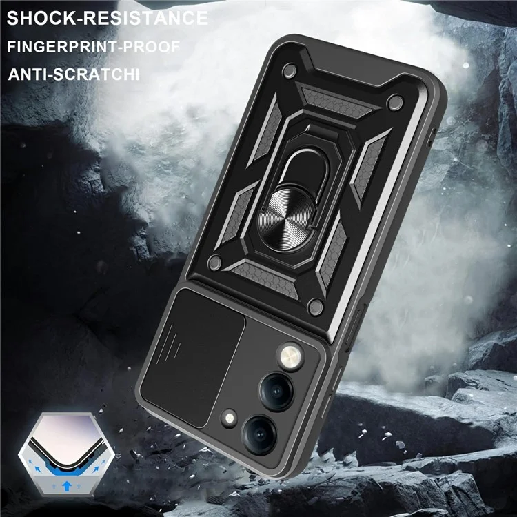 Capa para vivo Y29s 5G / Y04 4G com Tampa Deslizante para Câmera, PC + TPU com Suporte - Azul