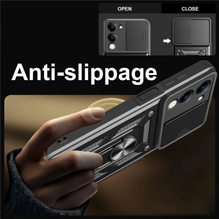 Capa para vivo Y29s 5G / Y04 4G com Tampa Deslizante para Câmera, PC + TPU com Suporte - Azul