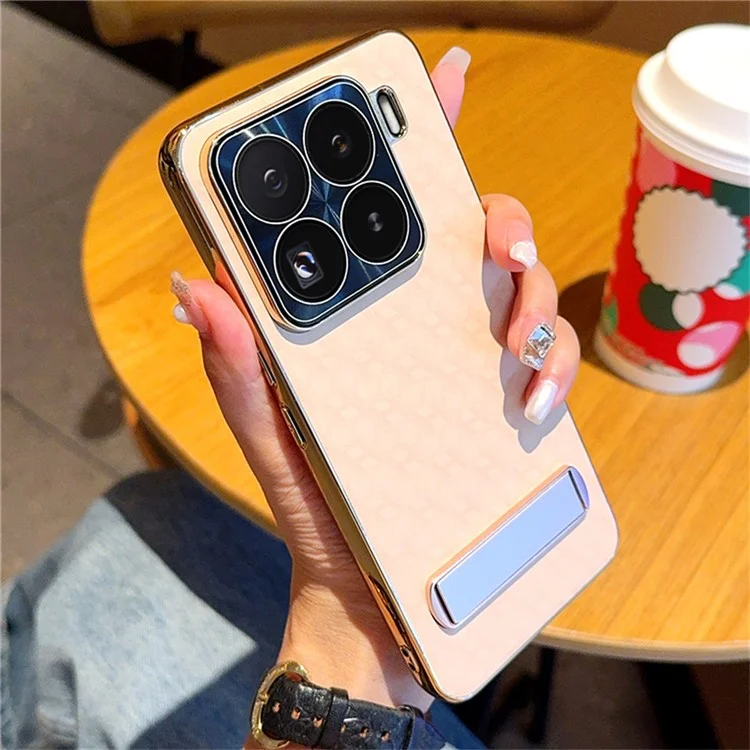 Capa para Xiaomi 15 Pro em Couro PU + PC com Revestimento Eletrolítico e Suporte de Apoio