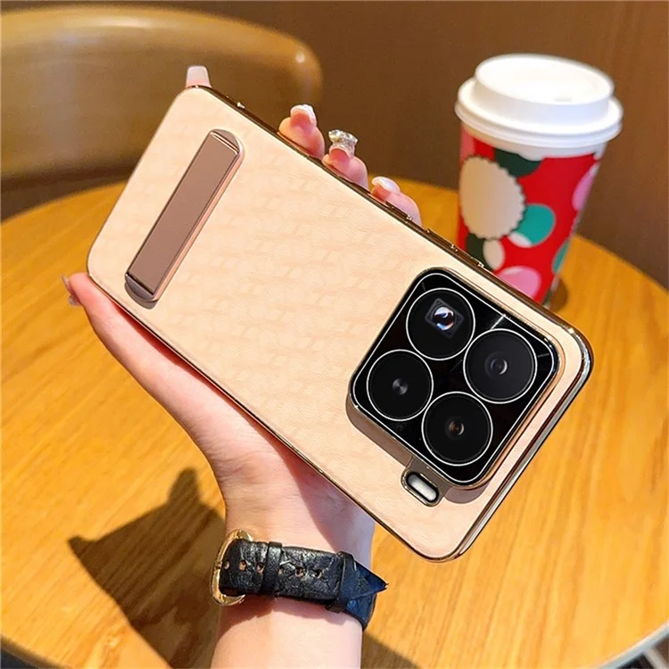 Capa para Xiaomi 15 Pro em Couro PU + PC com Revestimento Eletrolítico e Suporte de Apoio