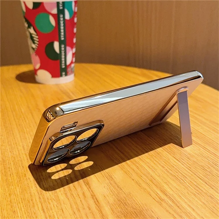 Capa para Xiaomi 15 Pro em Couro PU + PC com Revestimento Eletrolítico e Suporte de Apoio