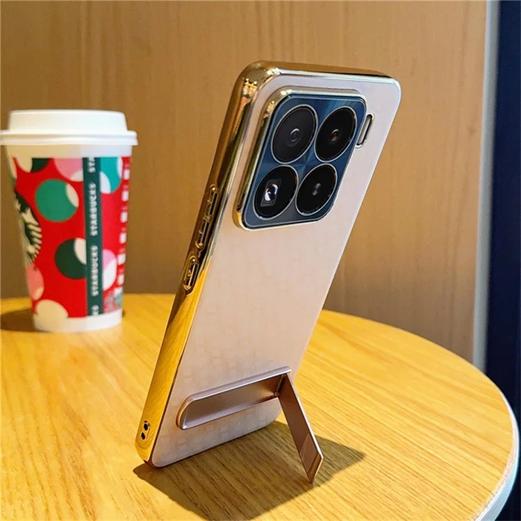 Capa para Xiaomi 15 Pro em Couro PU + PC com Revestimento Eletrolítico e Suporte de Apoio