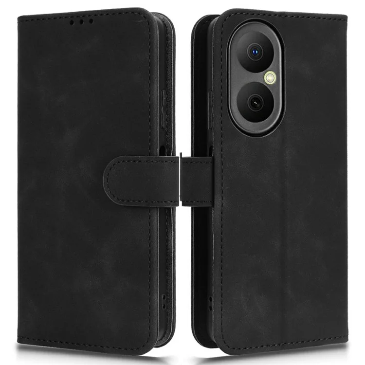For Huawei Enjoy 80 Leather Case Skin Feel Anti Drop Wallet Flip Phone Cover - Black