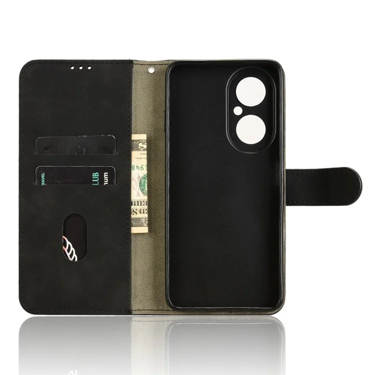For Huawei Enjoy 80 Leather Case Skin Feel Anti Drop Wallet Flip Phone Cover - Black