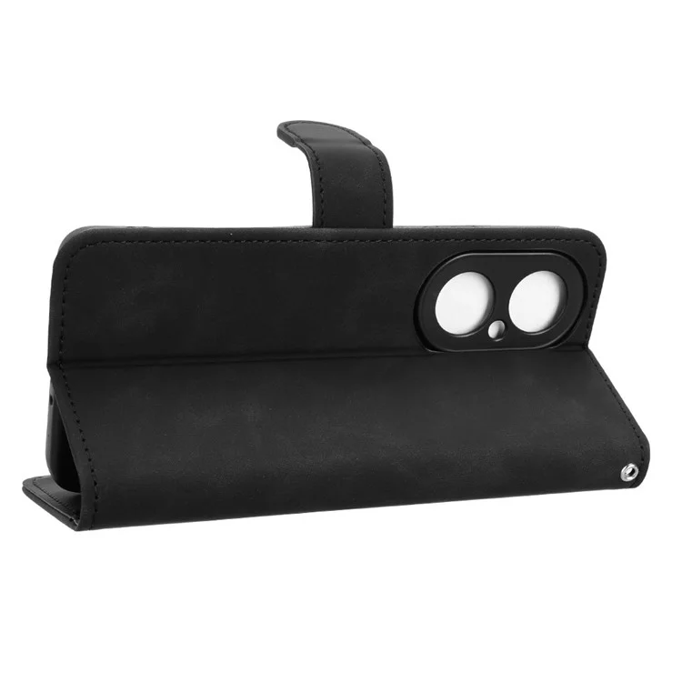 For Huawei Enjoy 80 Leather Case Skin Feel Anti Drop Wallet Flip Phone Cover - Black