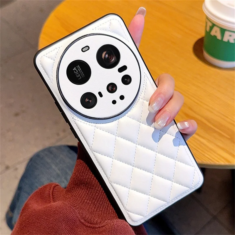 For Xiaomi 15 Ultra Case Rhombus Stitching PU Leather + TPU Shockproof Phone Cover - White