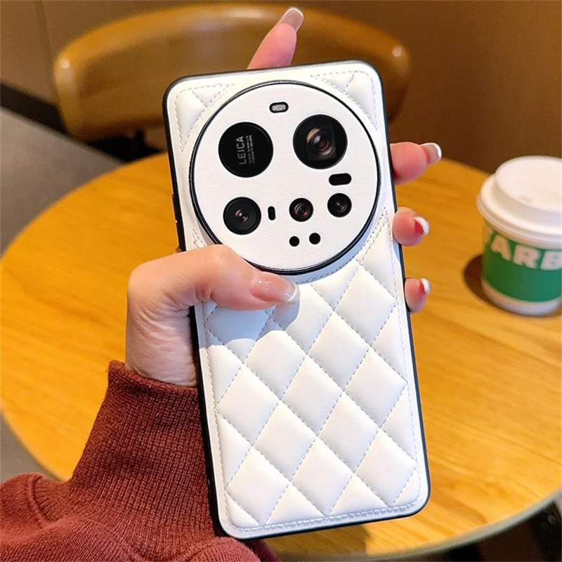 For Xiaomi 15 Ultra Case Rhombus Stitching PU Leather + TPU Shockproof Phone Cover - White