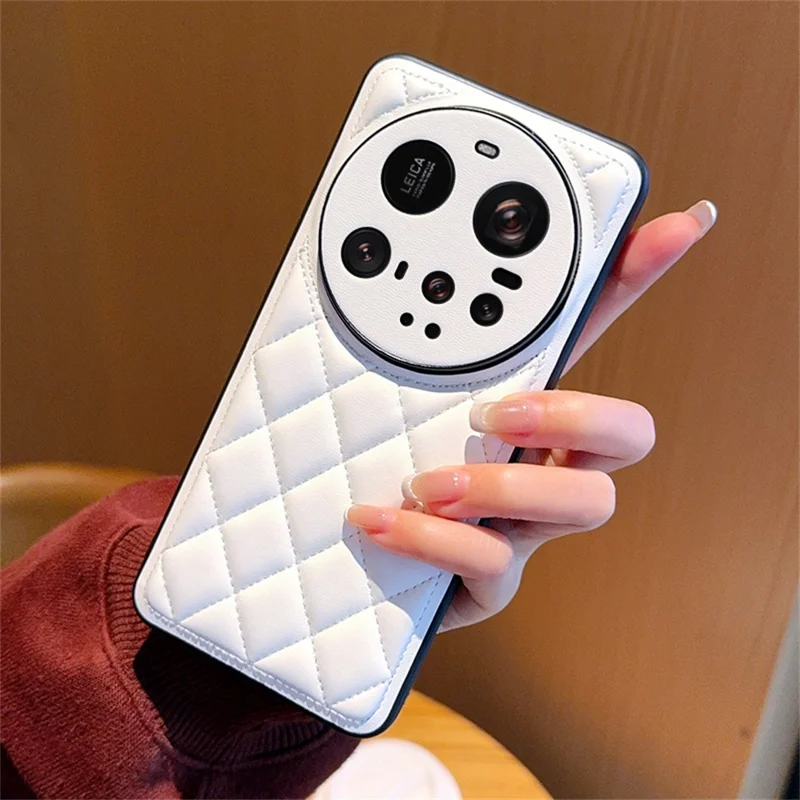For Xiaomi 15 Ultra Case Rhombus Stitching PU Leather + TPU Shockproof Phone Cover - White