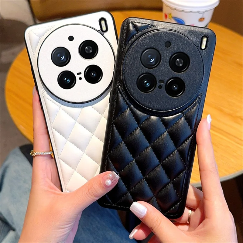 Чехол для vivo X200 Pro 5G с ромбовидной строчкой из искусственной кожи + TPU противоударный - Белый