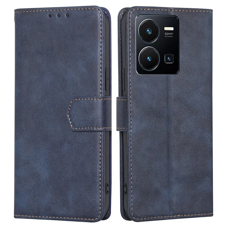 Pour vivo Y35 4G (2022) / Y22s 4G / Y22 4G RFID Blocking PU Leather Phone Protective Shell Water-repellent Flip Stand Wallet Cover - Blue