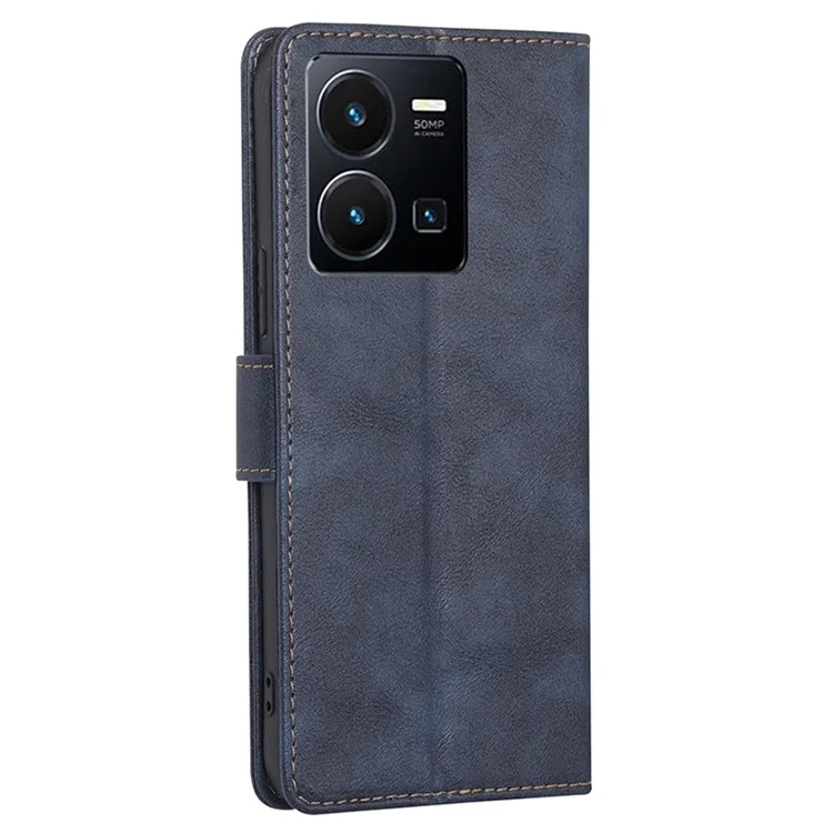 Pour vivo Y35 4G (2022) / Y22s 4G / Y22 4G RFID Blocking PU Leather Phone Protective Shell Water-repellent Flip Stand Wallet Cover - Blue