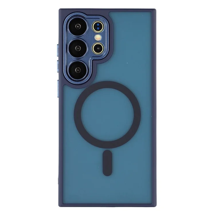 For Samsung Galaxy S25 Ultra Case Compatible with MagSafe PC + TPU Matte Phone Cover with Glass Lens Film - Sapphire