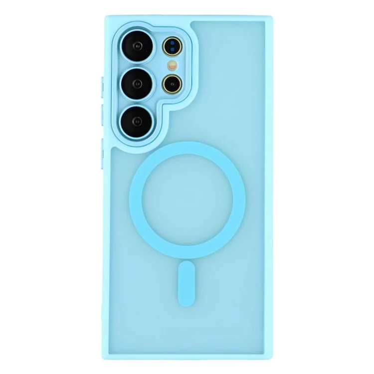 For Samsung Galaxy S25 Ultra Case Compatible with MagSafe PC + TPU Matte Phone Cover with Glass Lens Film - Sky Blue