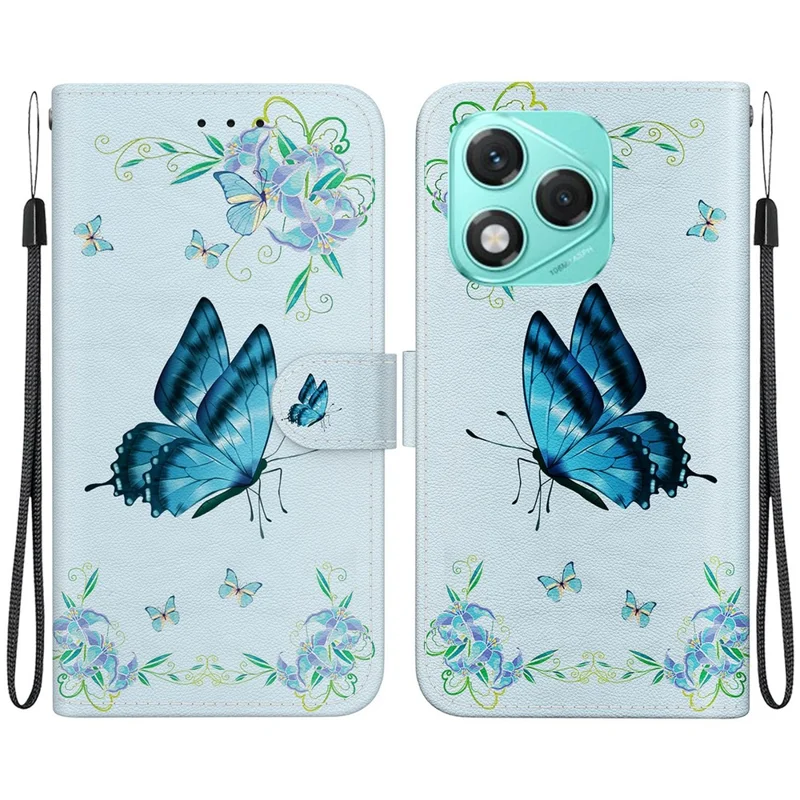 For Honor 400 Lite 5G Wallet Phone Case Anti-Drop Leather Flip Cover Pattern Printing - Blue Butterfly Flower