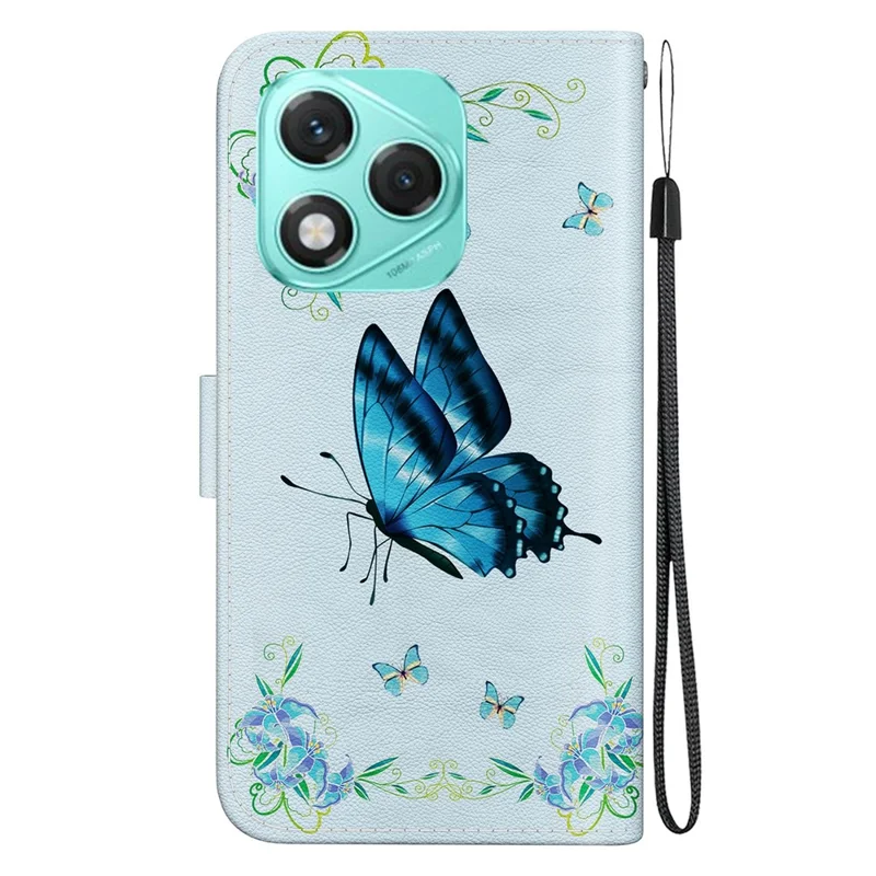 For Honor 400 Lite 5G Wallet Phone Case Anti-Drop Leather Flip Cover Pattern Printing - Blue Butterfly Flower