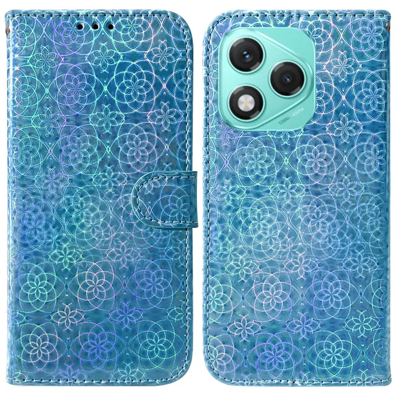 For Honor 400 Lite 5G Stand Case Med Blomstermønster i Læder – Blå