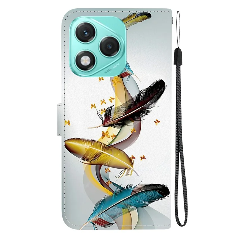 For Honor 400 Lite 5G Case Pattern Printing Anti-Drop Leather Flip Wallet Phone Cover with Lanyard - Golden Butterfly Feather
