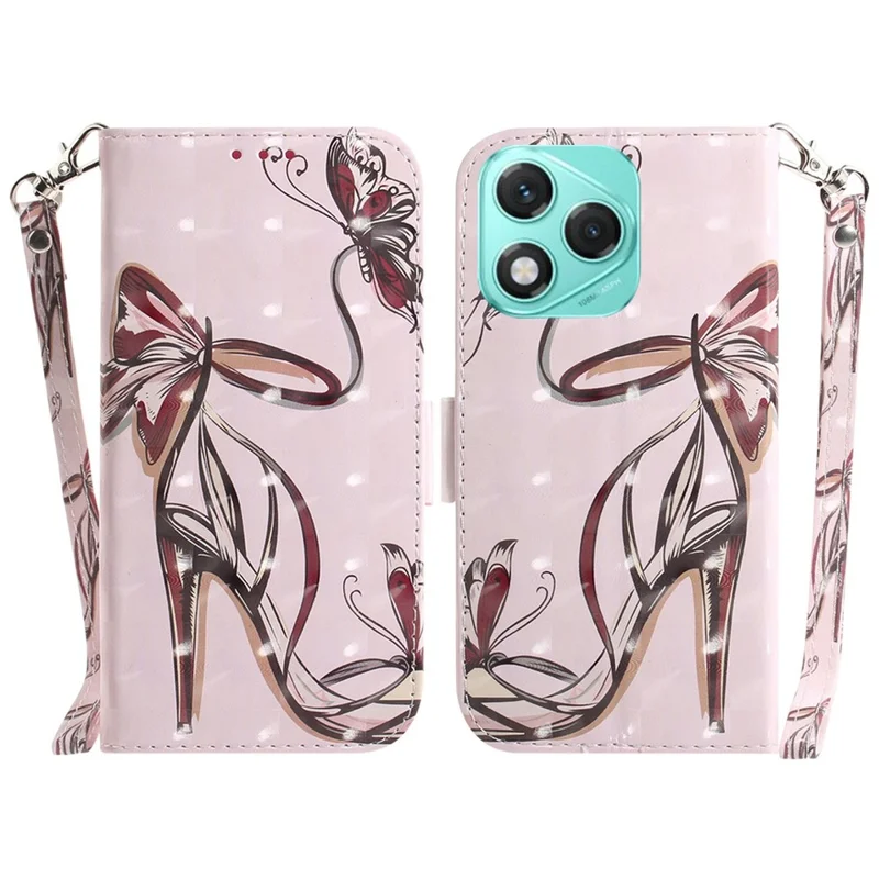 For Honor 400 Lite 5G Case Pattern Printing Leather Wallet Phone Cover with Wrist Strap - Butterfly High Heels