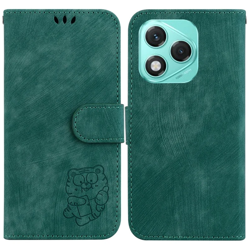 For Honor 400 Lite 5G Wallet Case Tiger Imprint Leather Shockproof Phone Cover - Green