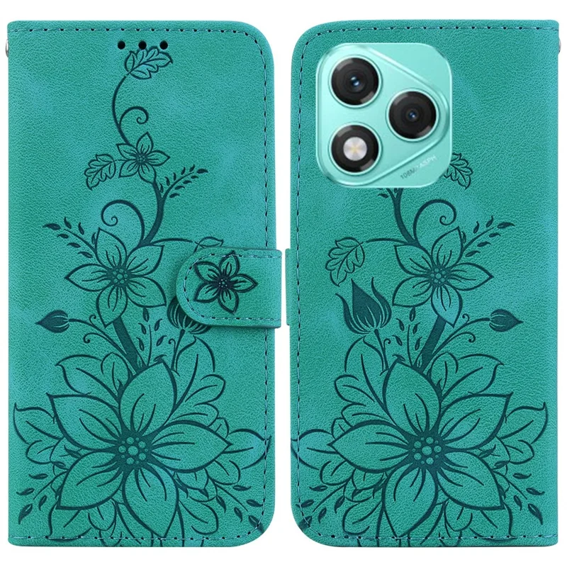 For Honor 400 Lite 5G Case Lily Flower Imprint Leather Phone Cover with Stand - Green