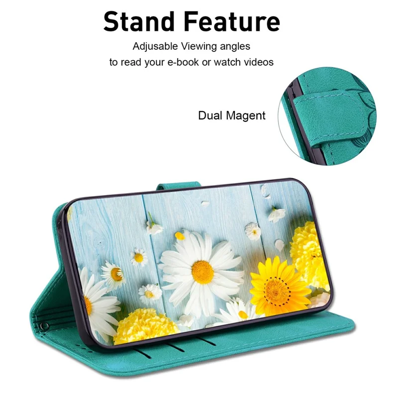 For Honor 400 Lite 5G Case Lily Flower Imprint Leather Phone Cover with Stand - Green