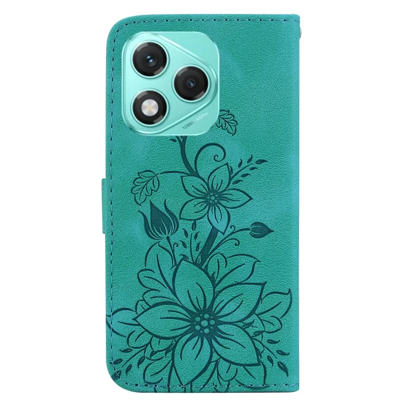 For Honor 400 Lite 5G Case Lily Flower Imprint Leather Phone Cover with Stand - Green