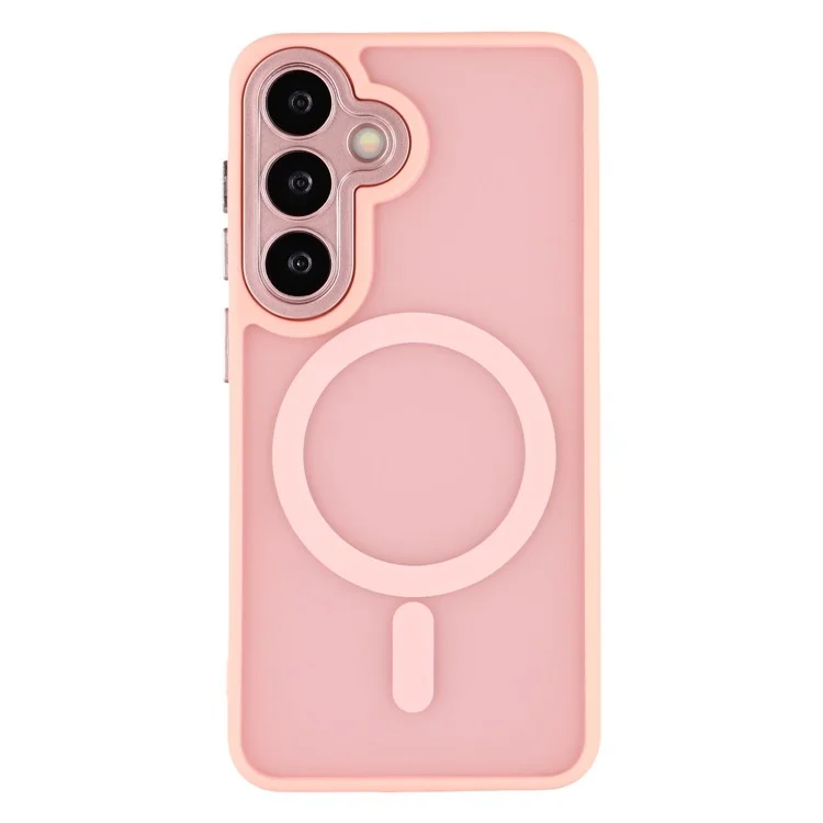 For Samsung Galaxy S24 Case Compatible with MagSafe PC + TPU Matte Phone Cover with Glass Lens Film - Pink