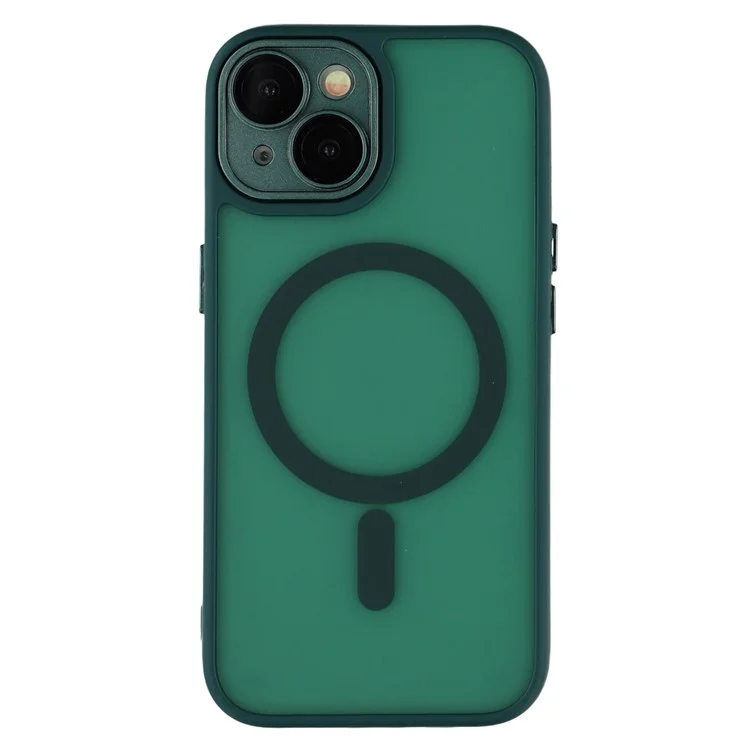 Étui pour iPhone 15 compatible avec MagSafe Housse de téléphone mate en PC + TPU avec film en verre pour objectif - Vert foncé