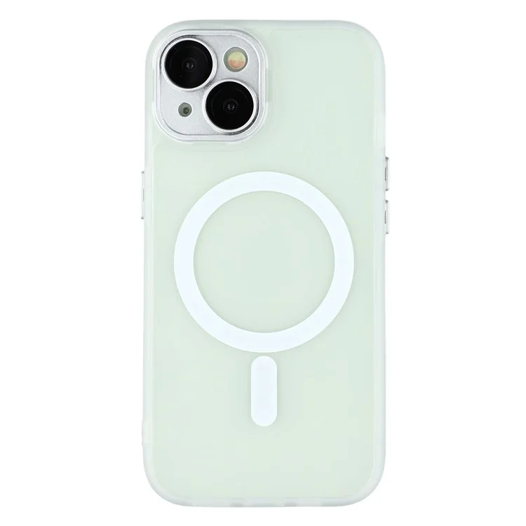 For iPhone 14 Case Compatible with MagSafe PC + TPU Matte Phone Cover with Glass Lens Film - Transparent White