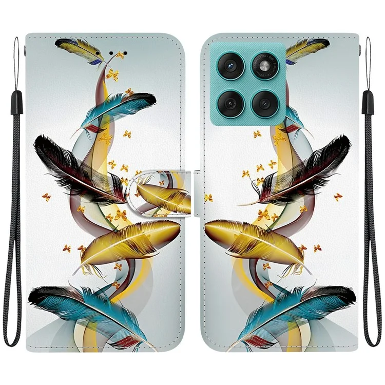 Funda para Motorola Edge 60 Fusion 5G con Estampado de Patrón, Cuero Tipo Cartera Antigolpes con Cordón - Mariposa Dorada con Pluma