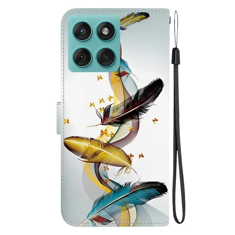 Funda para Motorola Edge 60 Fusion 5G con Estampado de Patrón, Cuero Tipo Cartera Antigolpes con Cordón - Mariposa Dorada con Pluma
