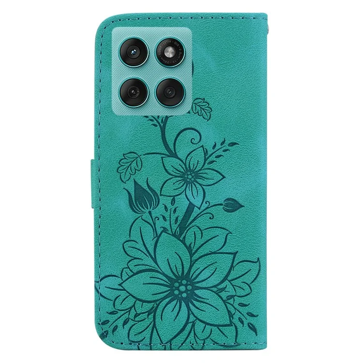 Für Motorola Edge 60 Fusion 5G Hülle Lilien-Blumen-Prägung Ledertasche mit Ständer - Grün