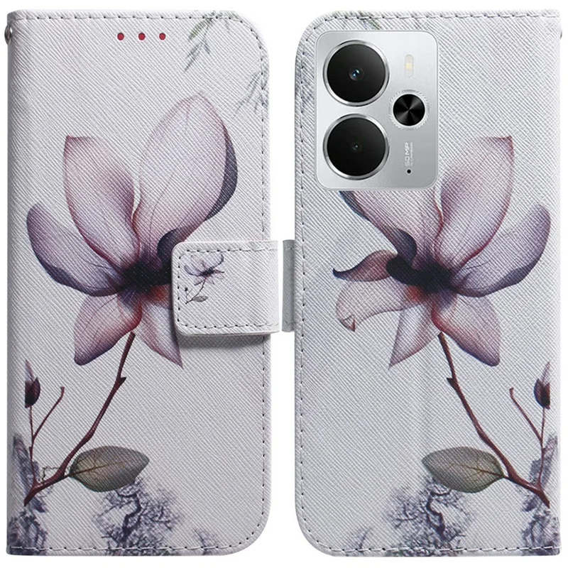 For Realme 14 5G Wallet Case Pattern Print Leather Phone Cover - Pink Flower