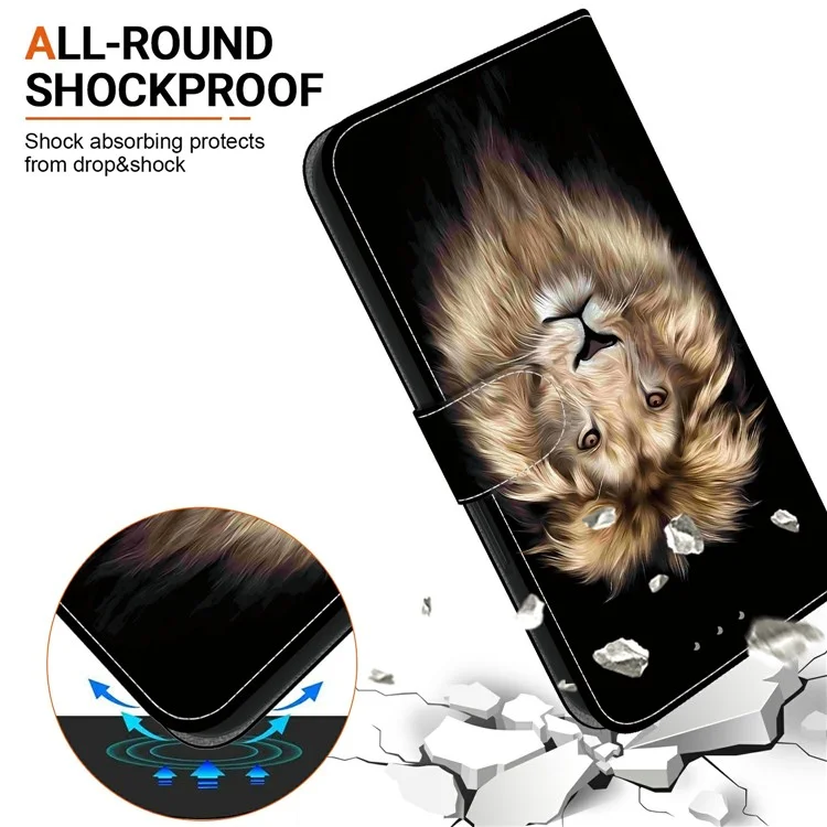 For Realme 14 5G Case Pattern Printing Anti-Drop Leather Flip Wallet Phone Cover with Lanyard - Lion Head