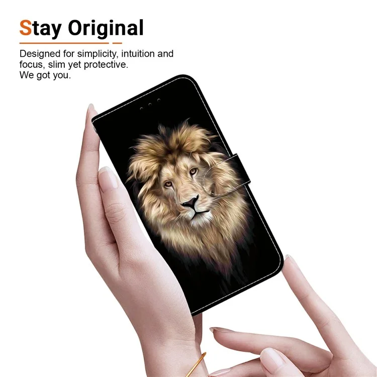 For Realme 14 5G Case Pattern Printing Anti-Drop Leather Flip Wallet Phone Cover with Lanyard - Lion Head