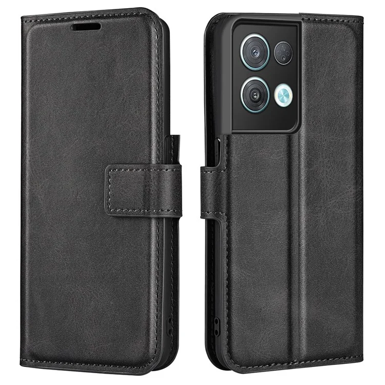 Pour Oppo Reno8 Pro 5G (version Globale) / Reno8 Pro + 5G Téléphone Flip Portefeuille Square Magnem Magnem Flasp Couper PU Téléphone PU Téléphone - le Noir
