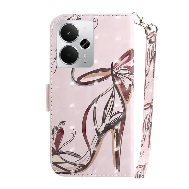 For Realme 14 5G Case Pattern Printing Leather Wallet Phone Cover with Wrist Strap - Butterfly High Heels