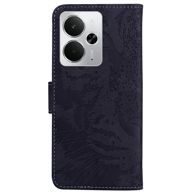 For Realme 14 5G Case Tiger Imprint Leather Wallet Phone Cover - Black