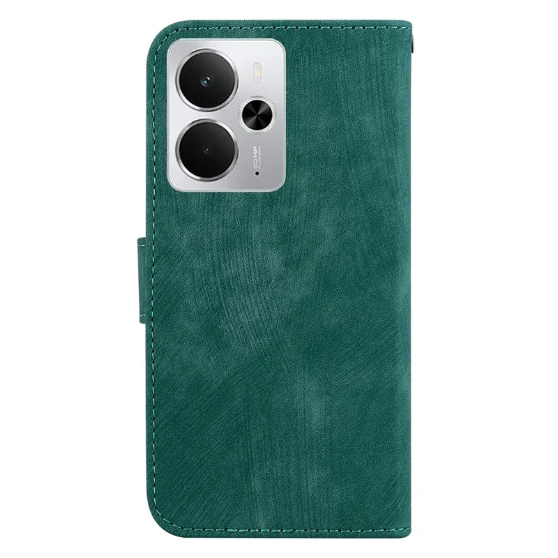 For Realme 14 5G Wallet Case Tiger Imprint Leather Shockproof Phone Cover - Green