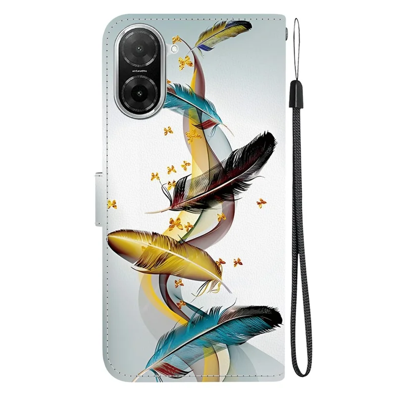 Für Xiaomi Redmi A5 NFC (173,45 mm) Hülle Muster Druck Stoßfeste Ledertasche Brieftasche Handyhülle mit Lanyard - Goldener Schmetterling Feder