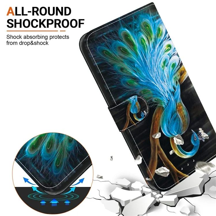 For Xiaomi Redmi A5 NFC (173.45mm) Case Pattern Printing Anti-Drop Leather Flip Wallet Phone Cover with Lanyard - Peacock