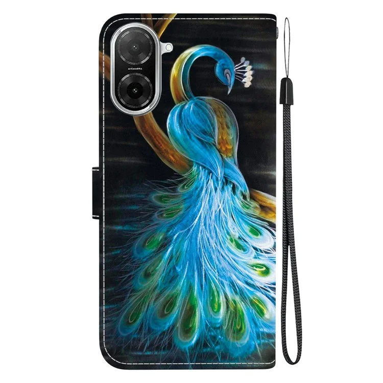 For Xiaomi Redmi A5 NFC (173.45mm) Case Pattern Printing Anti-Drop Leather Flip Wallet Phone Cover with Lanyard - Peacock